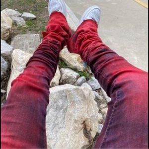 Red Denim Stacked Jeans